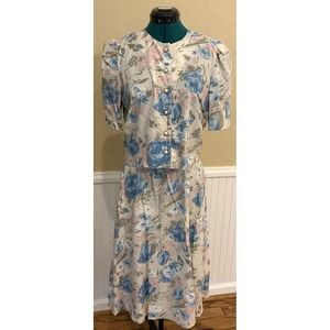 Vintage 90s Stuart Alan Women's Floral Pastel 2pc Top Skirt Set USA Made Sz 8p